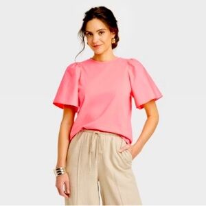 2/$15 a new day - Pink Short Sleeve Blouse Top with Flutter Sleeves